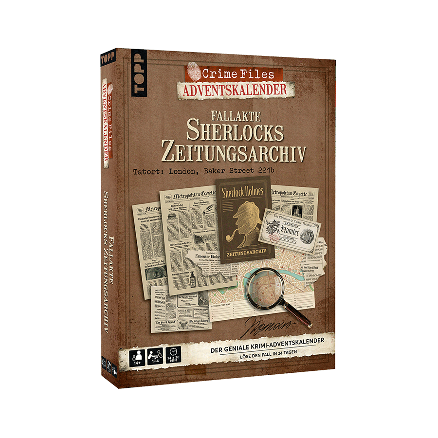 Produktabbilung: Crime Files - Fallakte: Sherlocks Zeitungsarchiv. Der geniale Krimi-Adventskalender