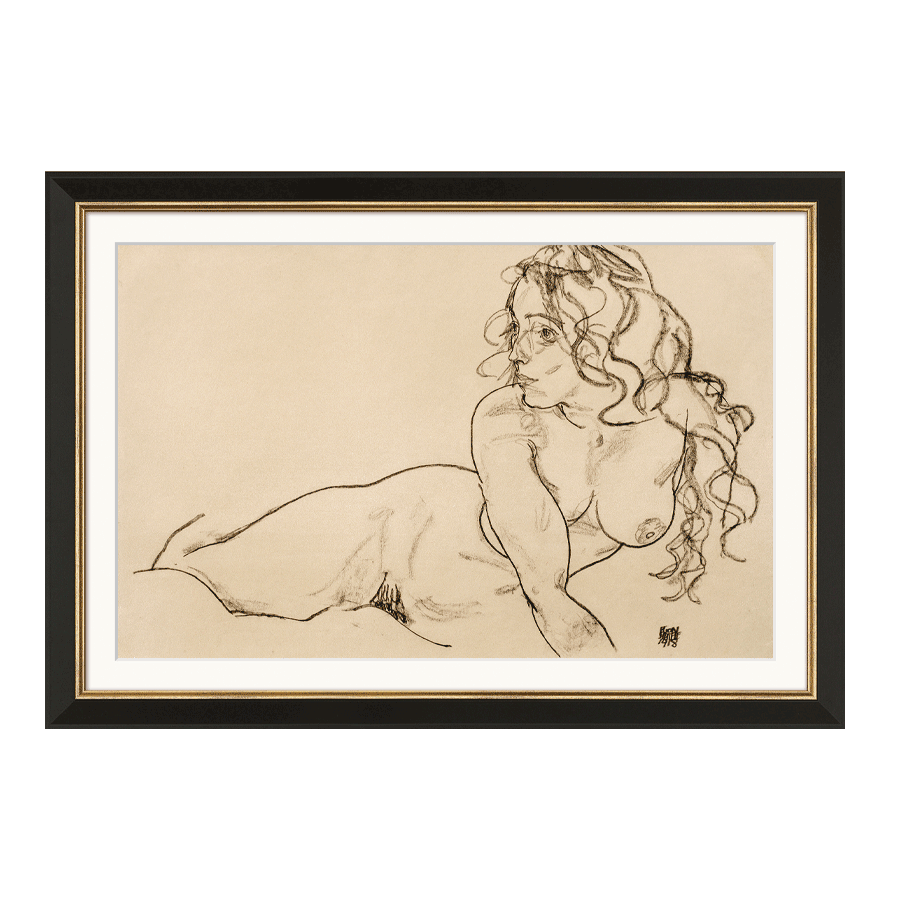 Produktabbildung 1 „Sich aufstützender weiblicher Akt mit langem Haar“ (1918)