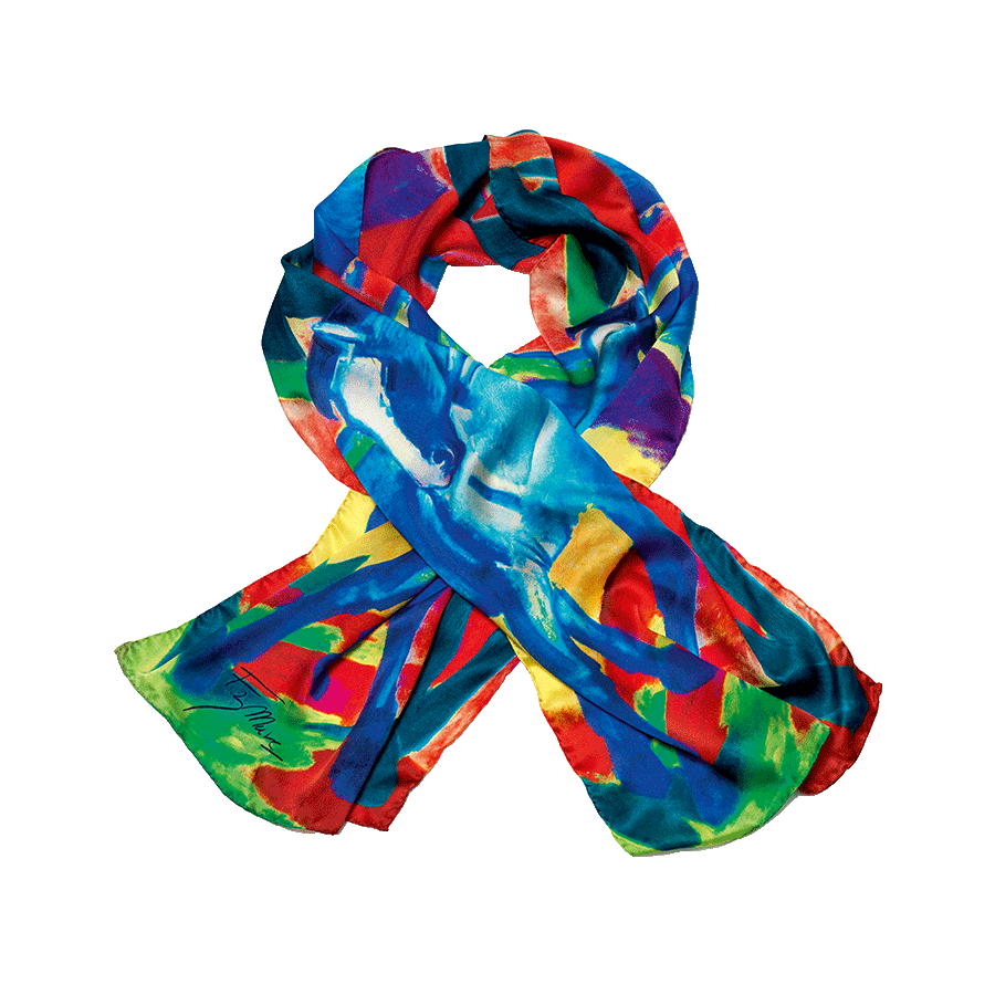 Produktabbildung 1 Seidenschal „Blaues Pferd“