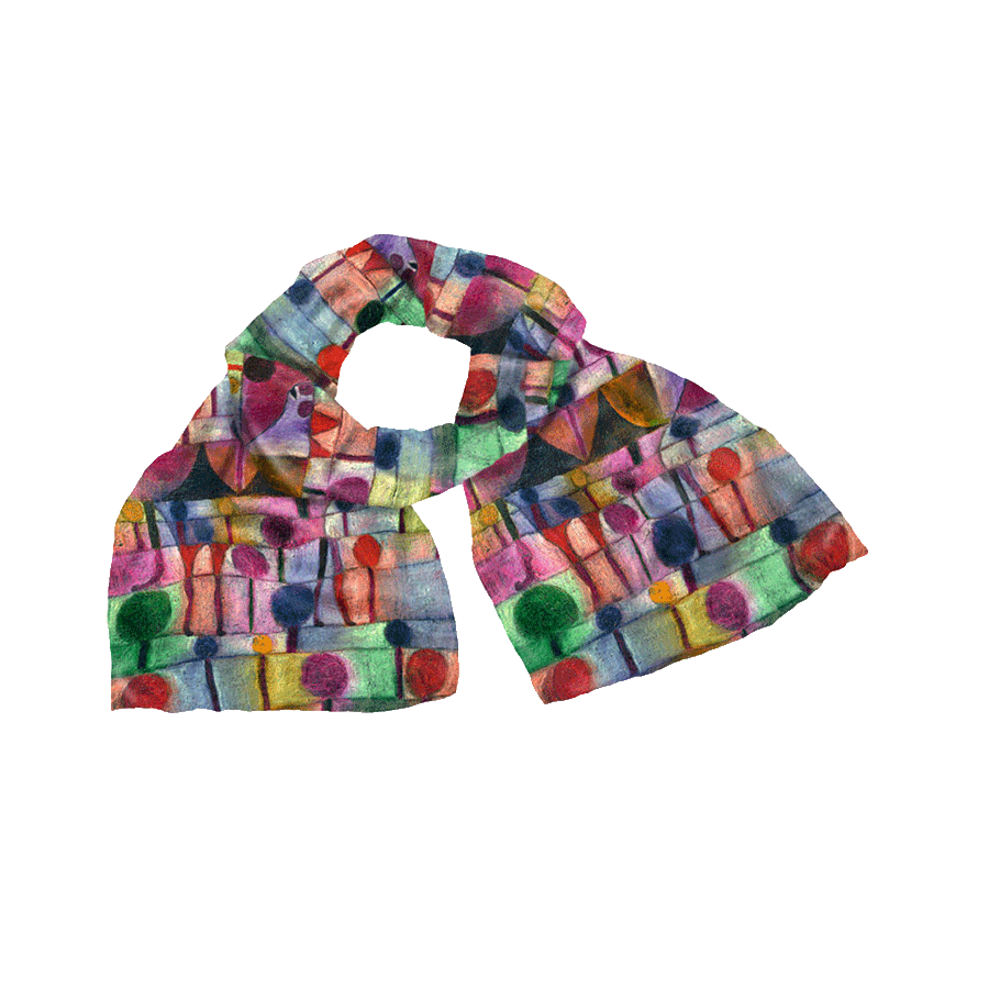 Produktabbildung 1 Seidenschal „Kamel in Baumlandschaft“