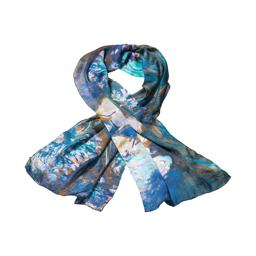 Produktabbildung 1 Seidenschal „Gelbe Seerosen und Agapanthus“