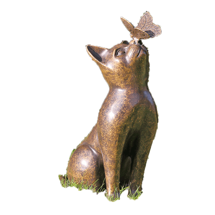 Gartenskulptur „Katze mit Schmetterling“