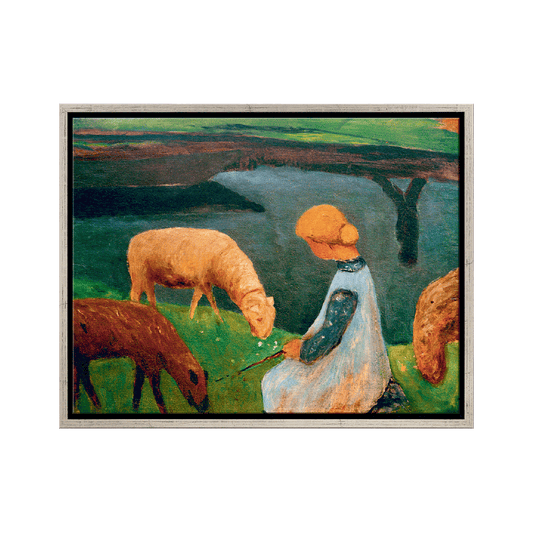 Produktabbildung: „Sitzendes Mädchen mit Schafen am Weiher I" (1903)