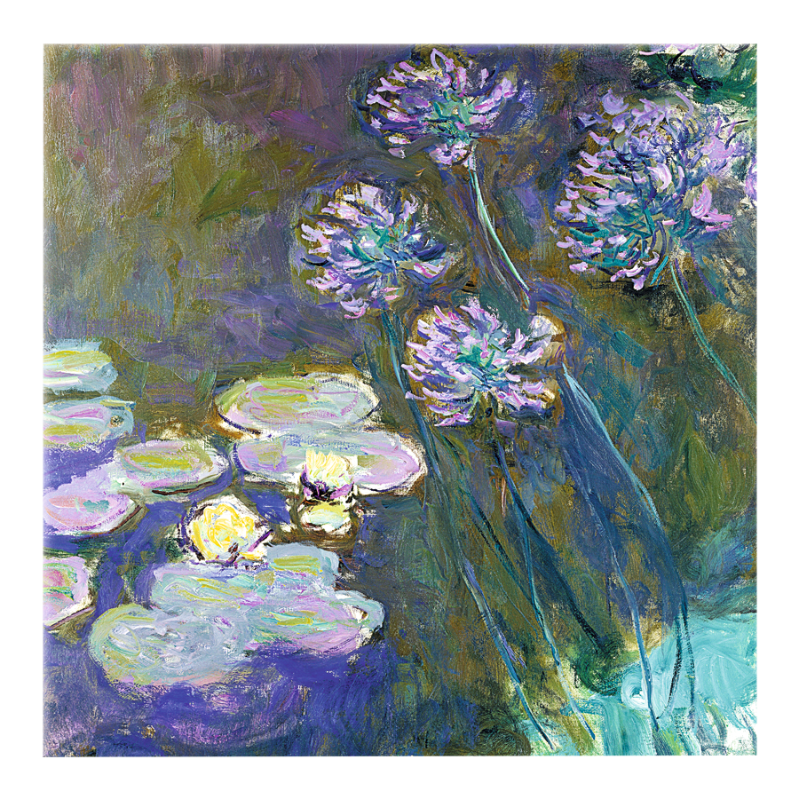 Wandobjekt „Gelbe Seerosen und Agapanthus“