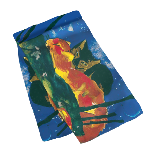 Produktabbildung: Seidenschal „Zwei Katzen“