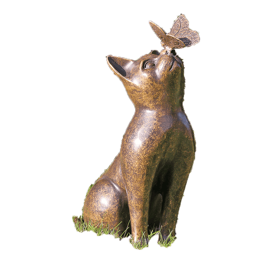 Gartenskulptur „Katze mit Schmetterling“