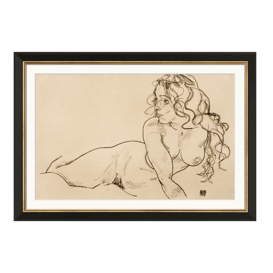 „Sich aufstützender weiblicher Akt mit langem Haar“ (1918)