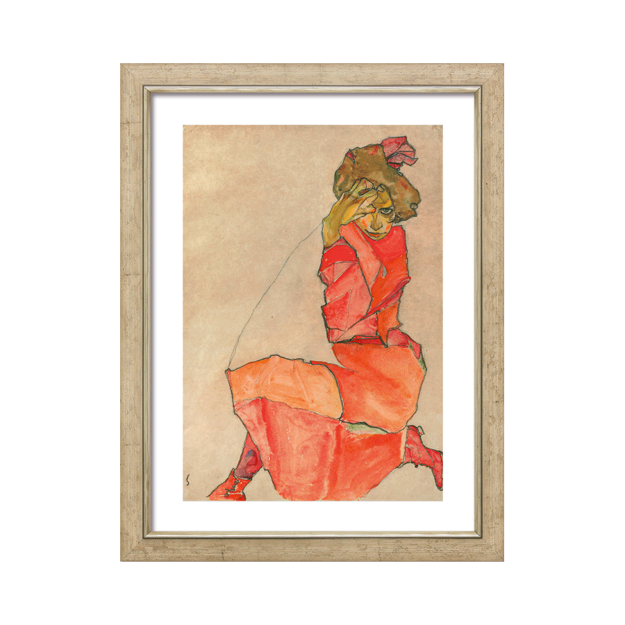 „Kniende in orange-rotem Kleid“ (1910)