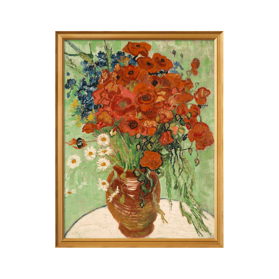 „Stillleben, Vase mit Gänseblümchen und Mohn“ (1890)
