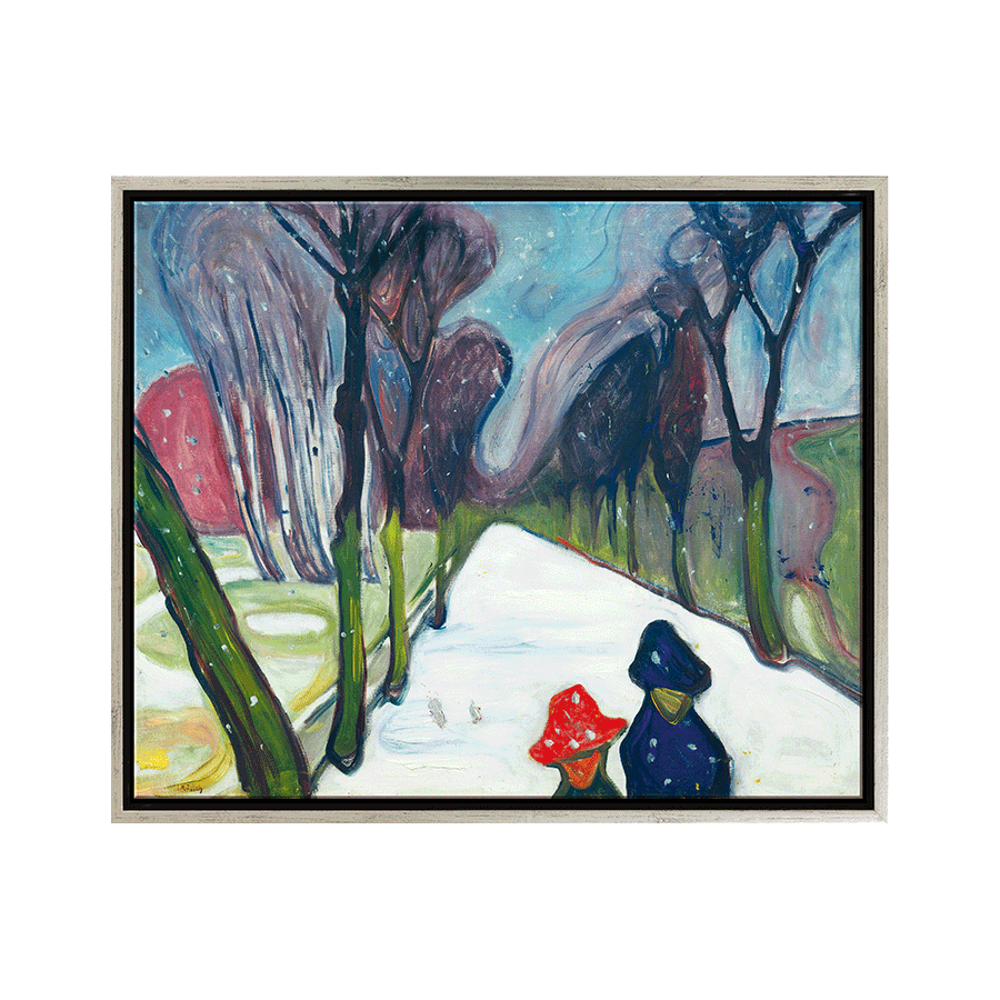 Kunstdruck „Allee im Schneegestöber“ (1906), silberfarben