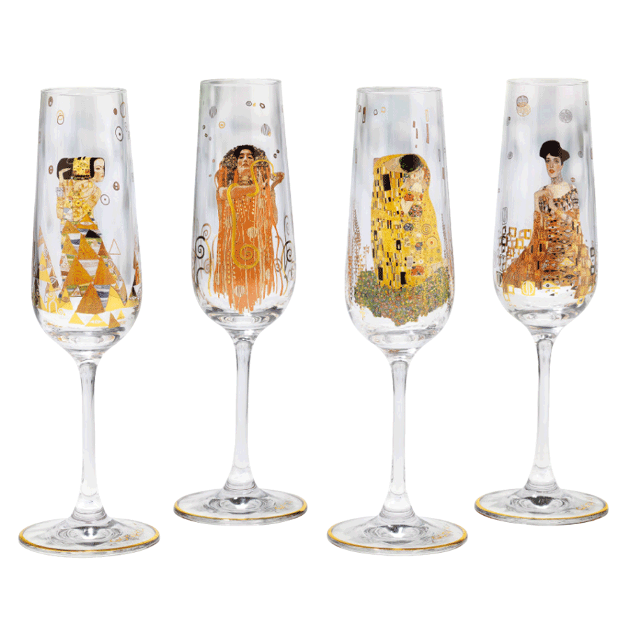 4-teiliges Sektglas-Set nach Gustav Klimt
