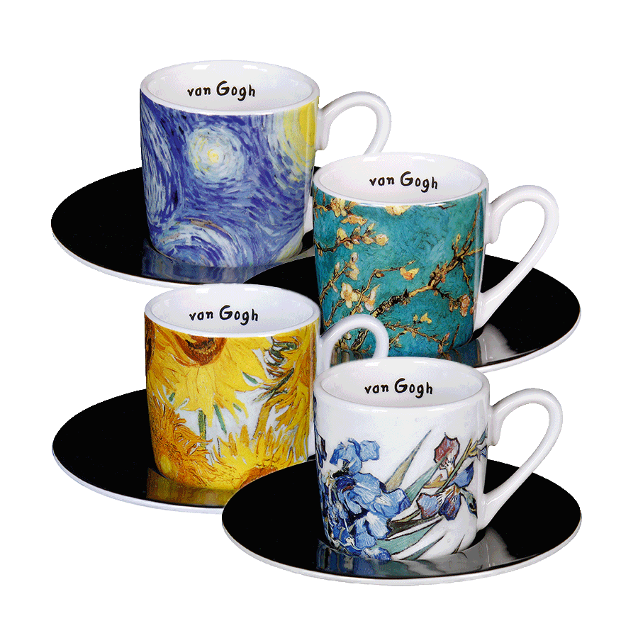 4-tlg. Espressotassen-Set mit Künstlermotiven (Vincent van Gogh)