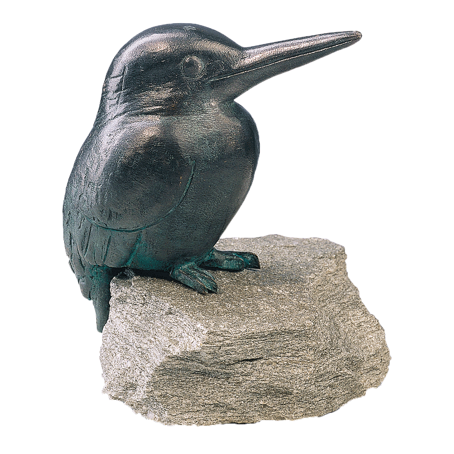 Gartenskulptur „Eisvogel“, Kupfer auf Stein